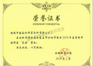 2018年合肥市審計(jì)局全覆蓋協(xié)審單位考核良好
