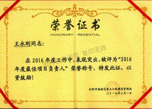 2016年度最佳項目負責人（王永剛）